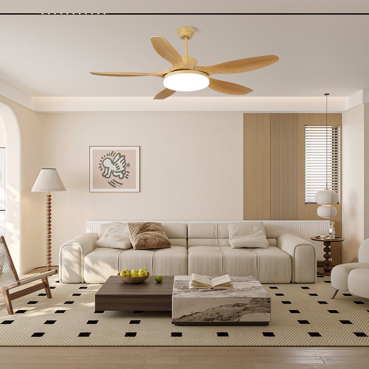 Modern Ceiling Fan with Light and Wood Grain Blades