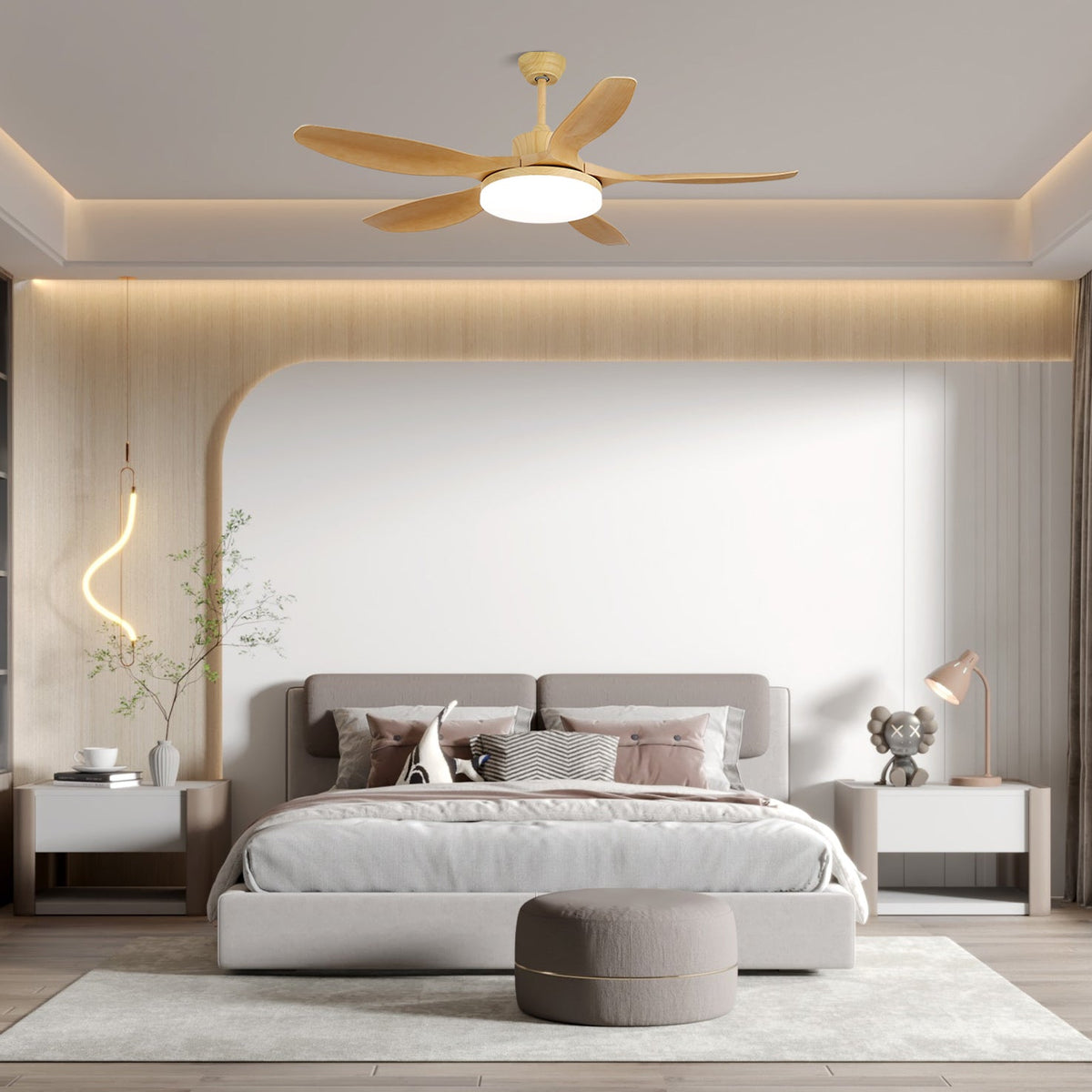 Modern Ceiling Fan with Light and Wood Grain Blades