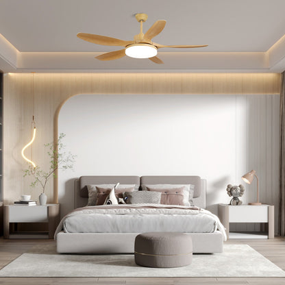 Modern Ceiling Fan with Light and Wood Grain Blades