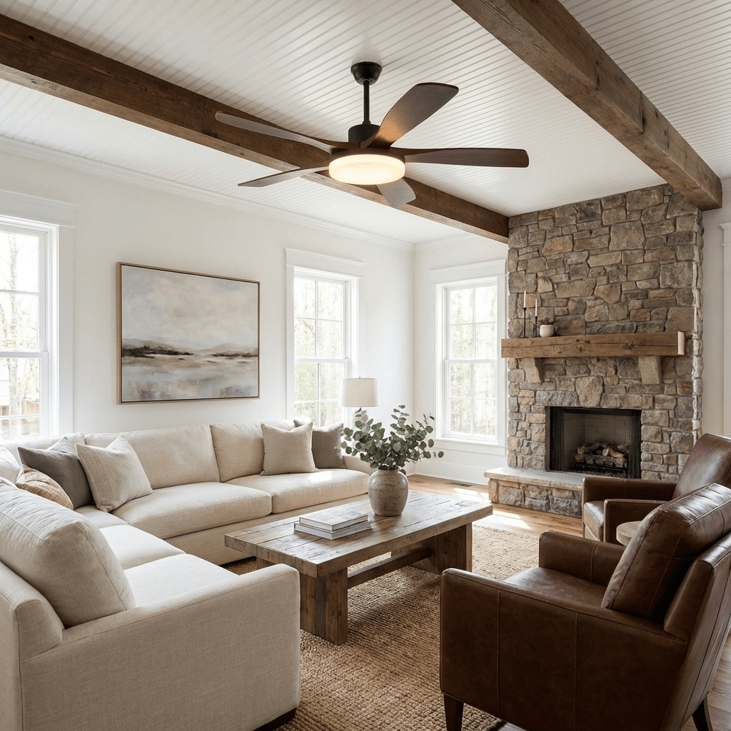 Modern Ceiling Fan with Light and Wood Grain Blades