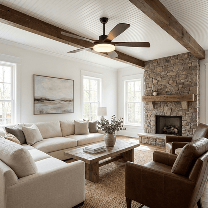 Modern Ceiling Fan with Light and Wood Grain Blades