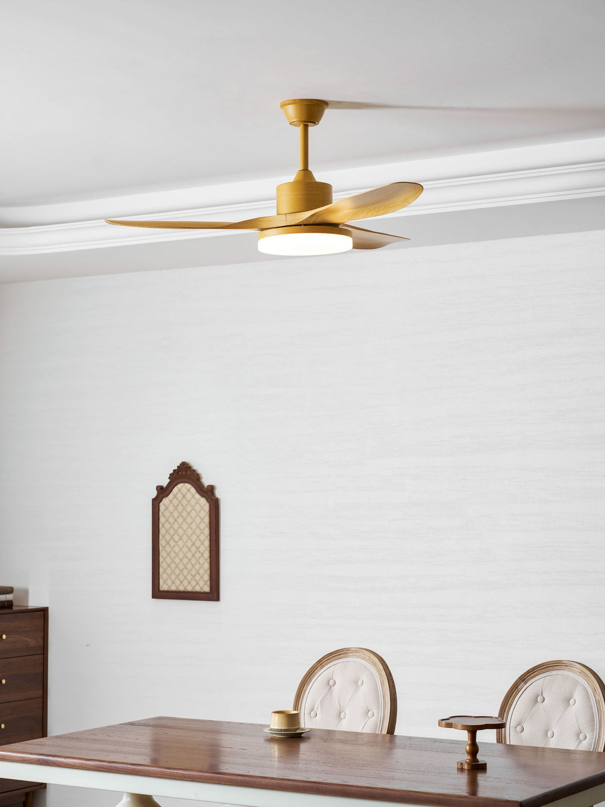 Modern Ceiling Fan with Light and Wood Grain Blades