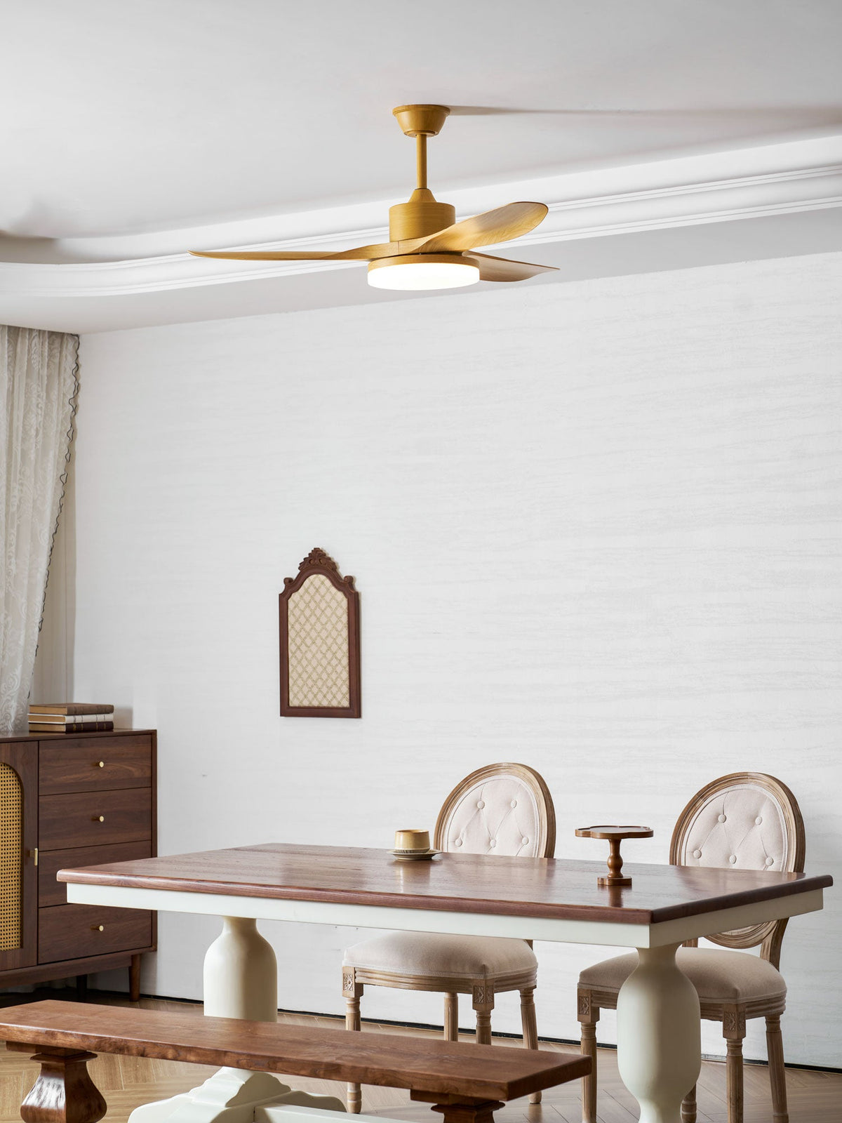 Modern Ceiling Fan with Light and Wood Grain Blades