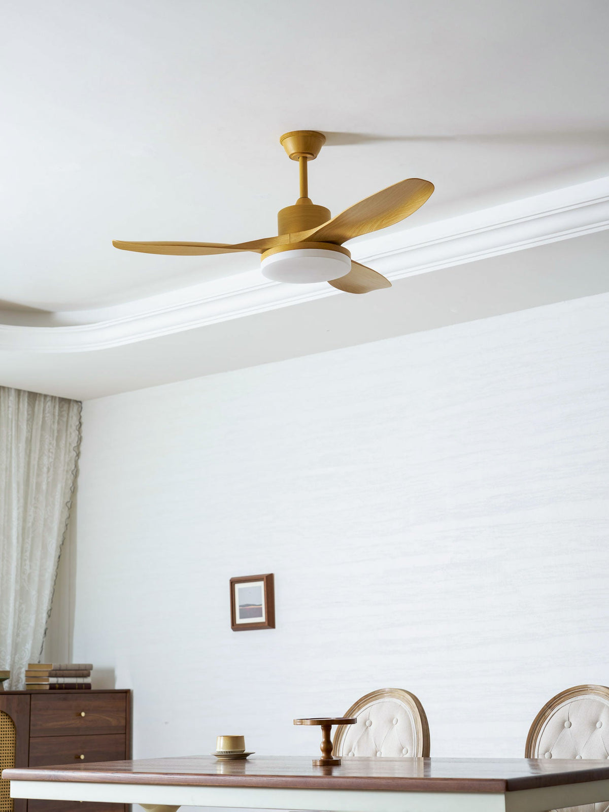 Modern Ceiling Fan with Light and Wood Grain Blades