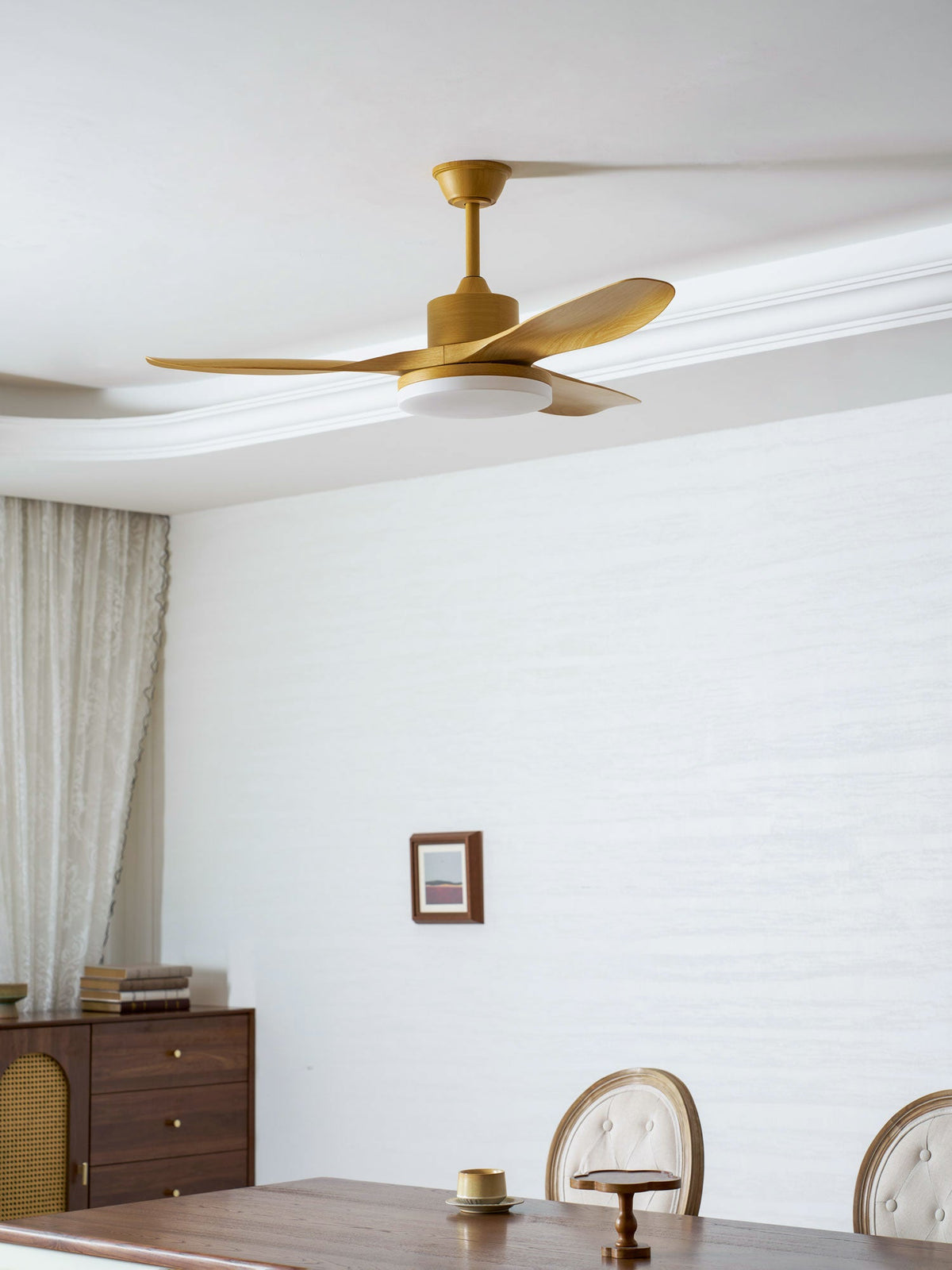 Modern Ceiling Fan with Light and Wood Grain Blades