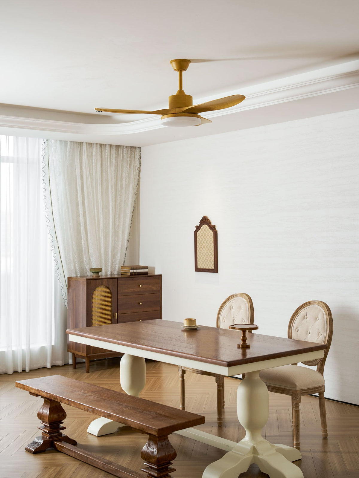 Modern Ceiling Fan with Light and Wood Grain Blades