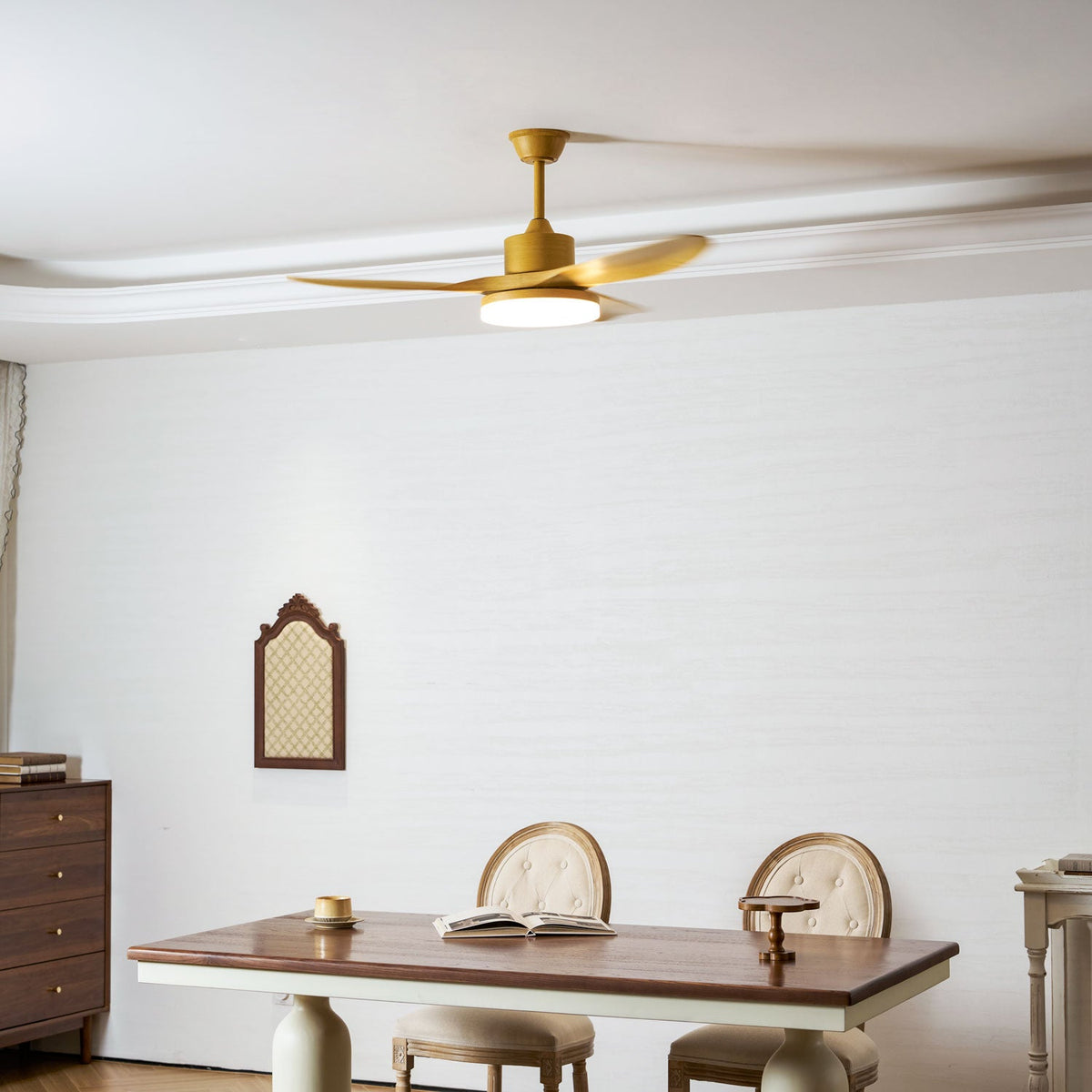 Modern Ceiling Fan with Light and Wood Grain Blades
