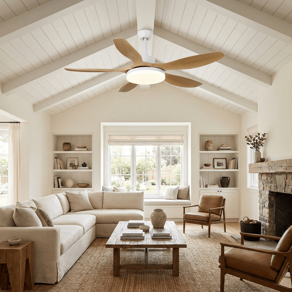 Modern Ceiling Fan with Light and Wood Grain Blades