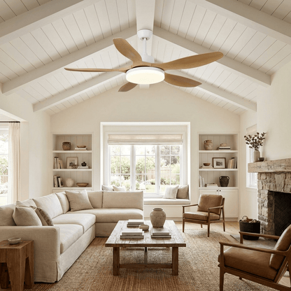 Modern Ceiling Fan with Light and Wood Grain Blades