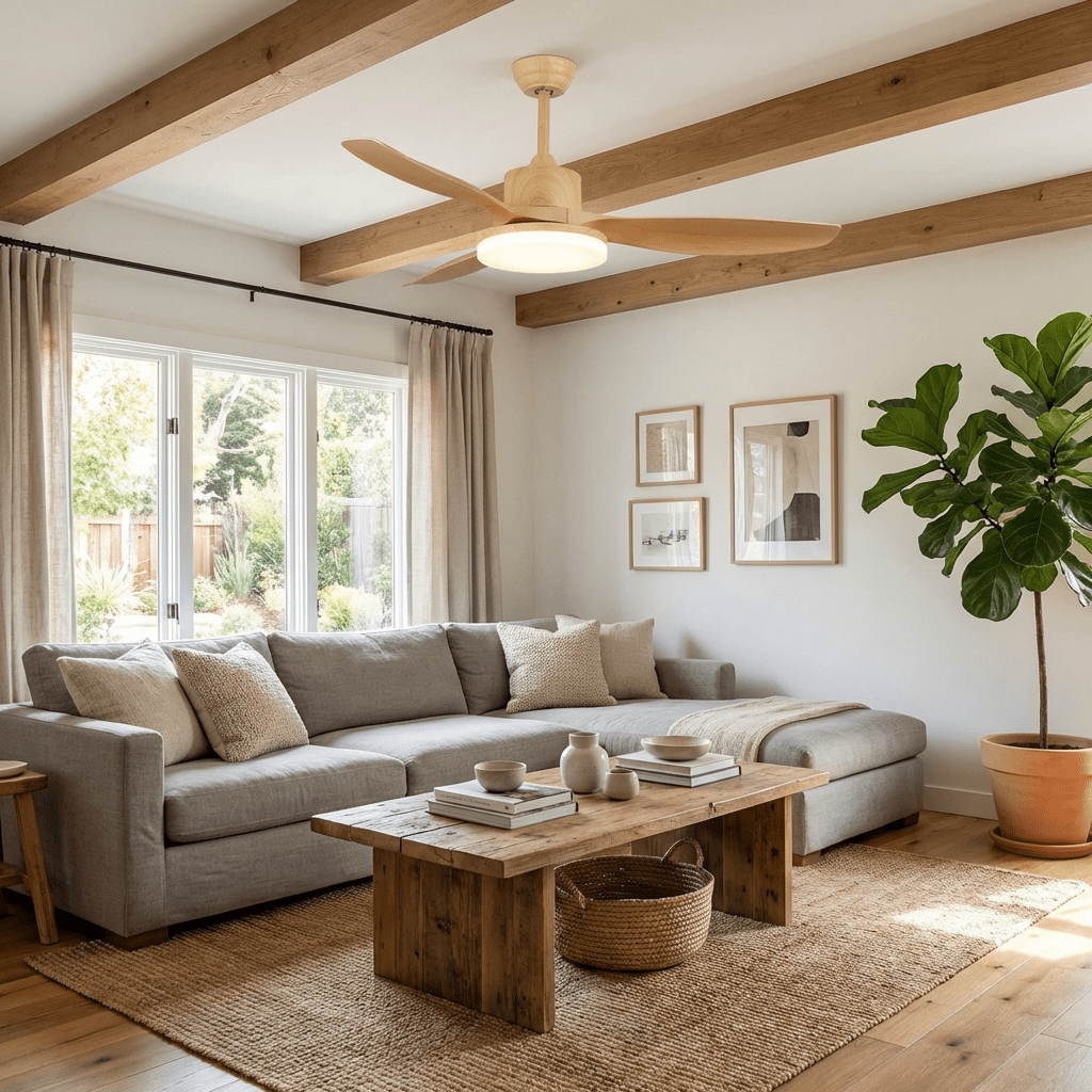 Modern Ceiling Fan with Light and Wood Grain Blades