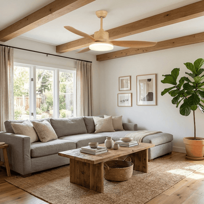 Modern Ceiling Fan with Light and Wood Grain Blades
