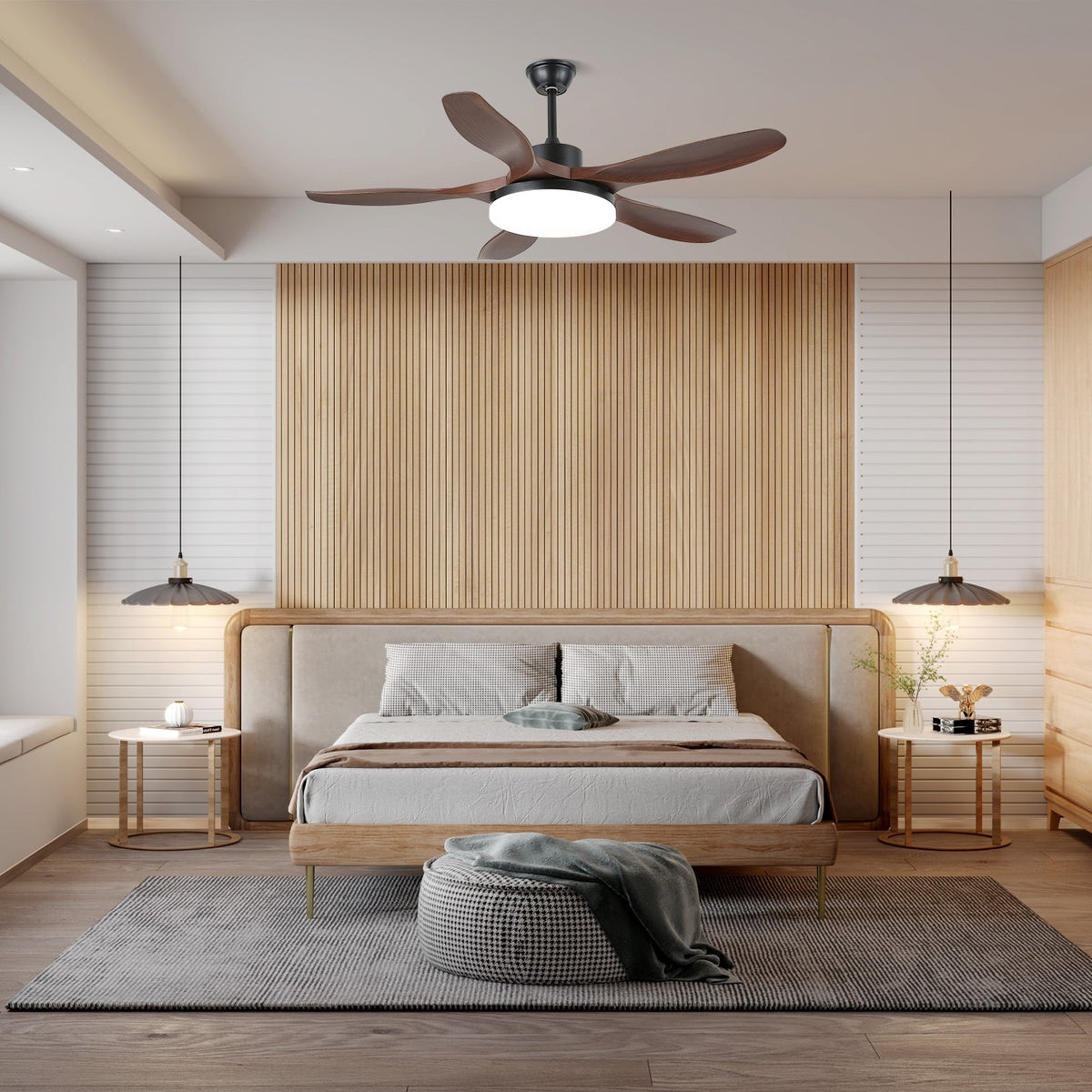 Modern Ceiling Fan with Light and Wood Grain Blades