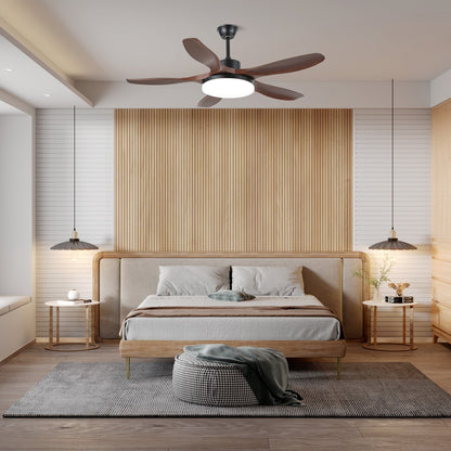 Modern Ceiling Fan with Light and Wood Grain Blades