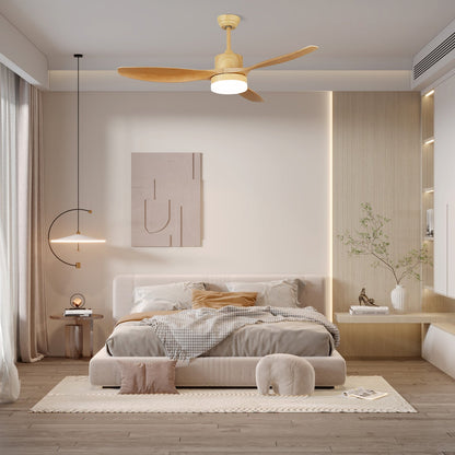 Modern Ceiling Fan with Light and Wood Grain Blades