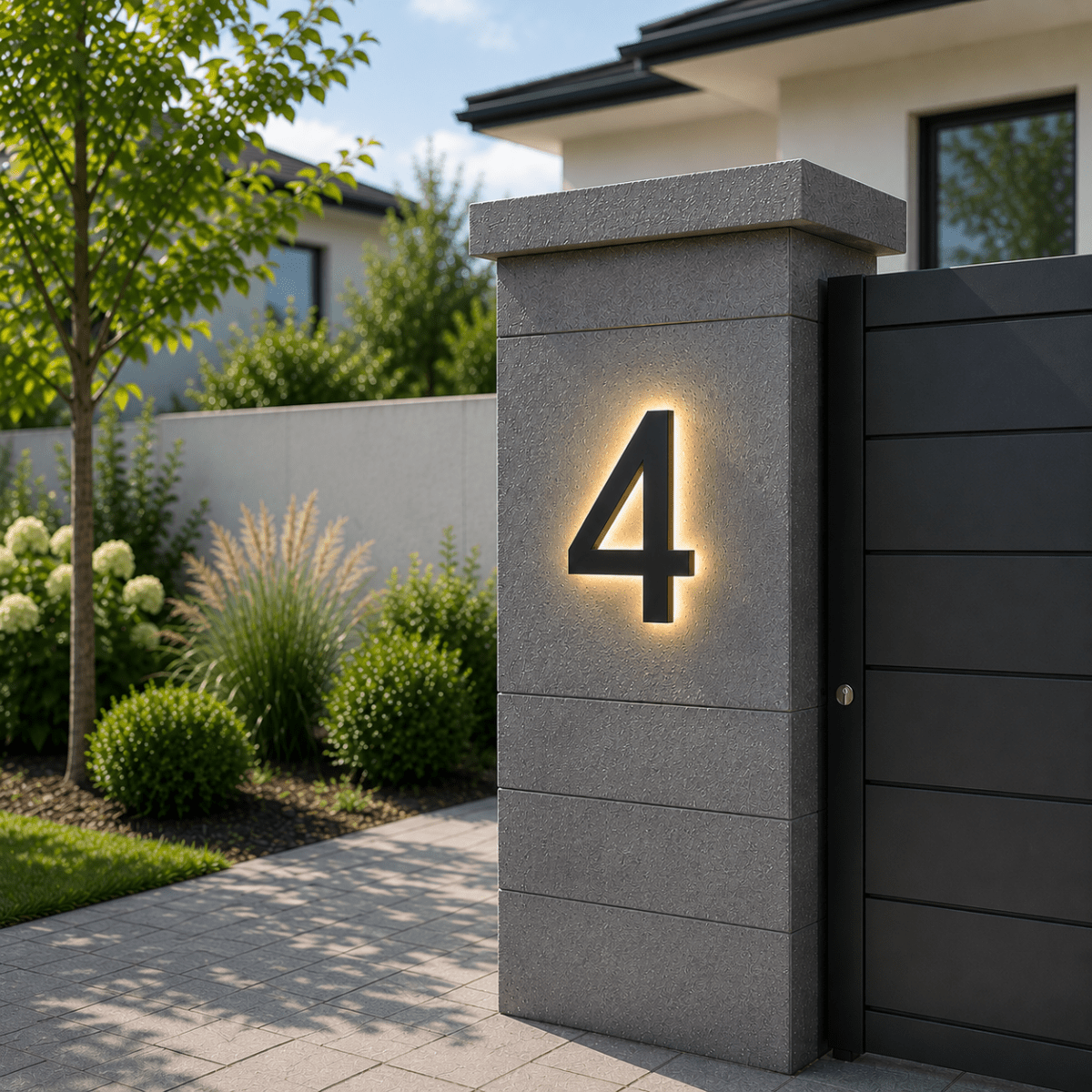 Modern LED House Number with Stainless Steel Frame
