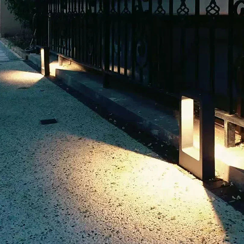 Modern Outdoor Bollard Light with Rectangular Open Frame