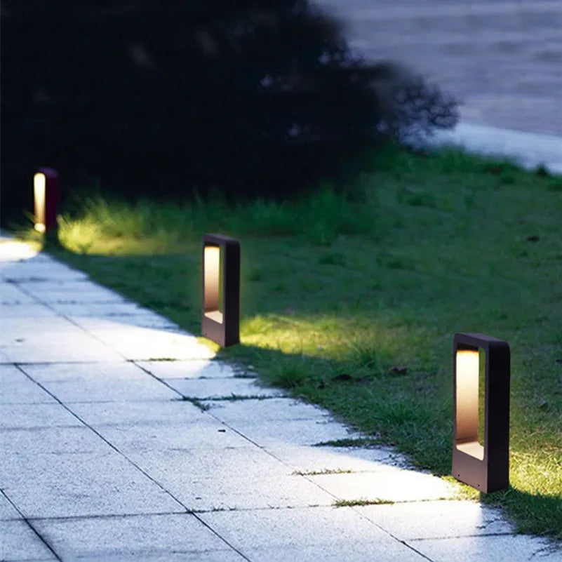 Modern Outdoor Bollard Light with Rectangular Open Frame