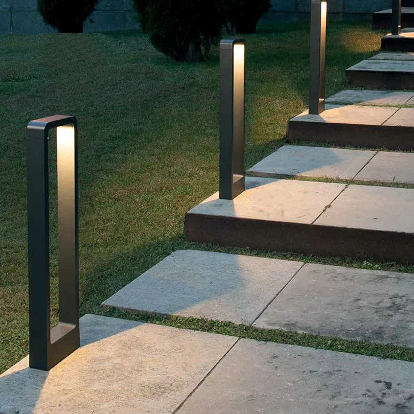 Modern Outdoor Bollard Light with Rectangular Open Frame