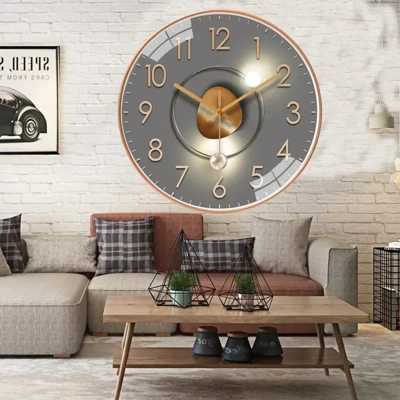 Modern Round Wall Clock with Silent Movement and Decorative Dial