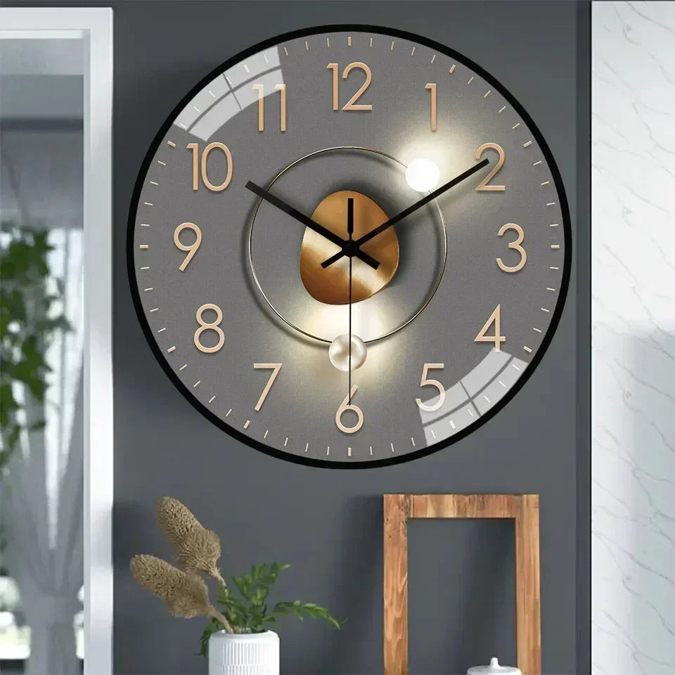 Modern Round Wall Clock with Silent Movement and Decorative Dial
