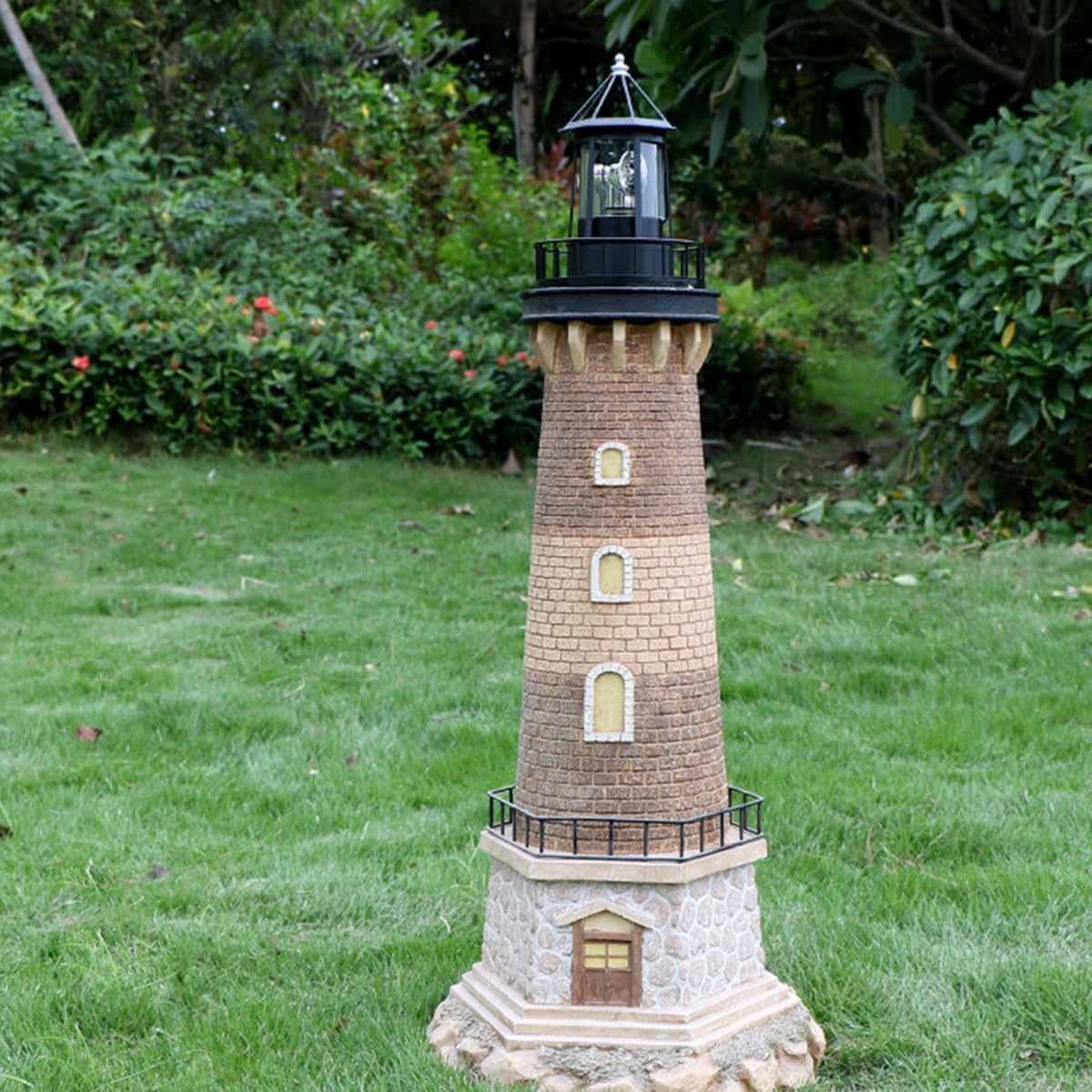Modern Solar Garden Lighthouse Lamp with Rotating LED Light