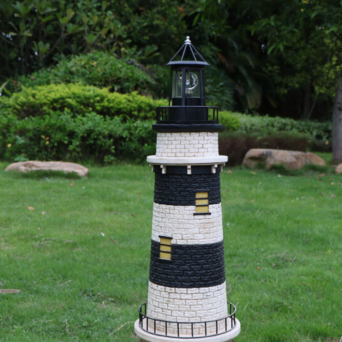 Modern Solar Garden Lighthouse Lamp with Rotating LED Light