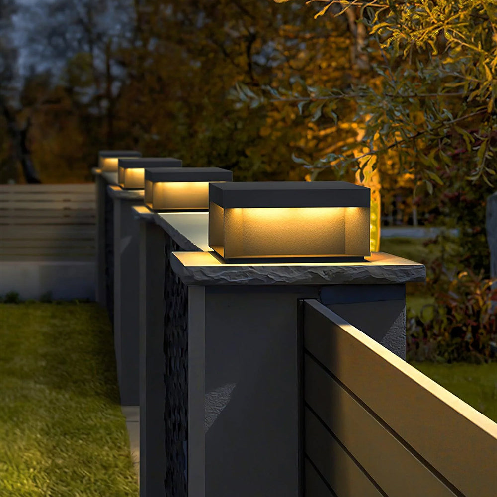 Modern Solar Outdoor Post Light with Square Black Box Shape
