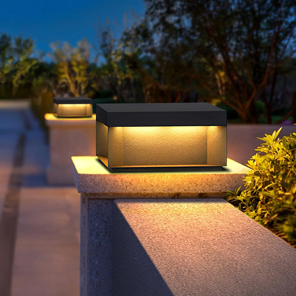 Modern Solar Outdoor Post Light with Square Black Box Shape