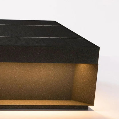 Modern Solar Outdoor Post Light with Square Black Box Shape
