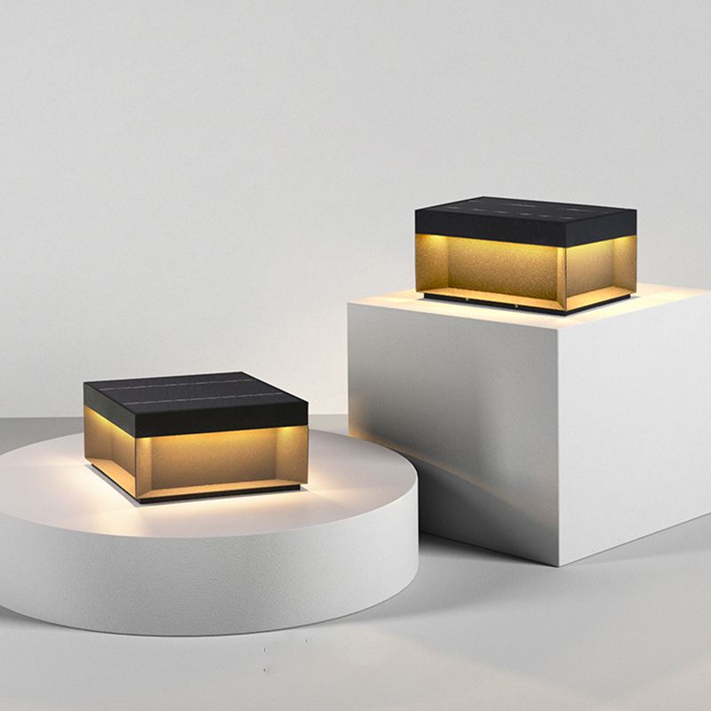 Modern Solar Outdoor Post Light with Square Black Box Shape