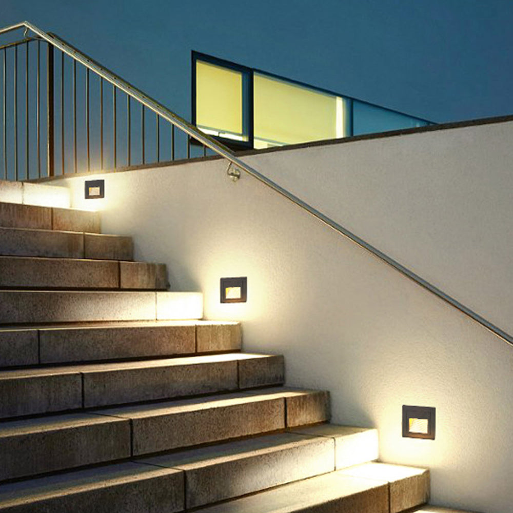 Modern Square Recessed Step Light with Glass Shade for Outdoor Stairs and Pathways