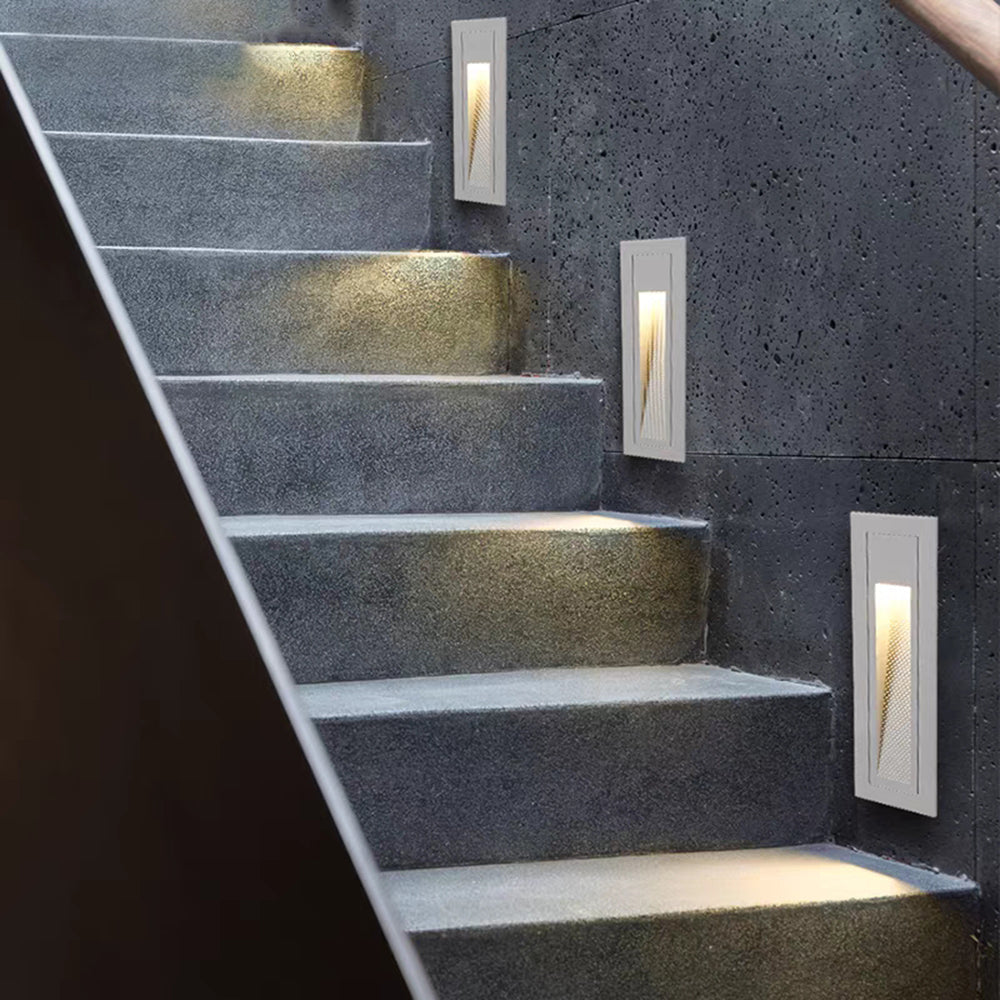 Modern Square Recessed Step Light with Glass Shade for Outdoor Stairs and Pathways