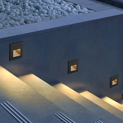 Modern Square Recessed Step Light with Glass Shade for Outdoor Stairs and Pathways