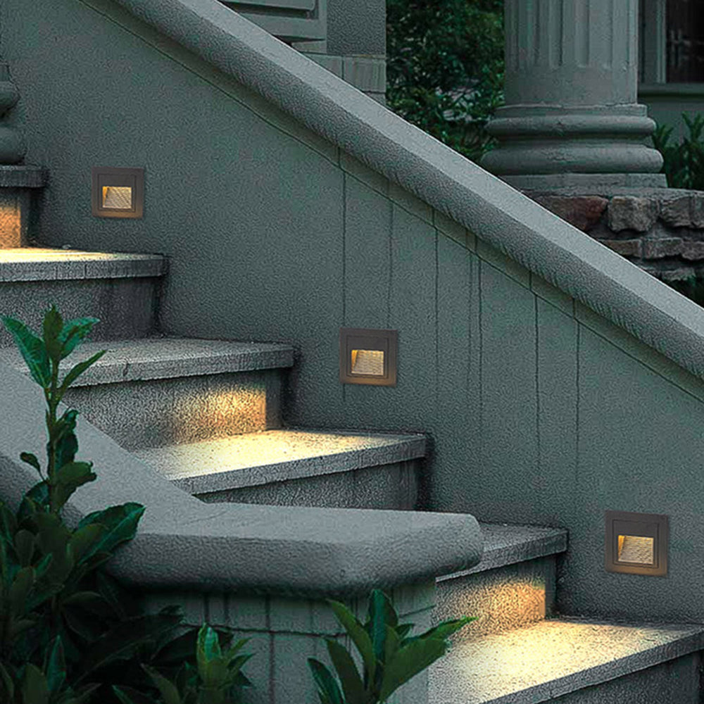 Modern Square Recessed Step Light with Glass Shade for Outdoor Stairs and Pathways