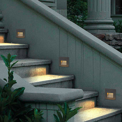 Modern Square Recessed Step Light with Glass Shade for Outdoor Stairs and Pathways