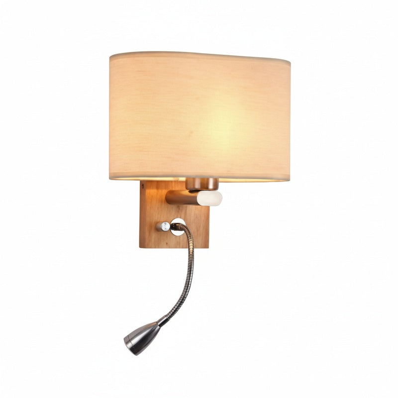 Modern Wall Lamp with Oval Fabric Shade and Reading Spotlight