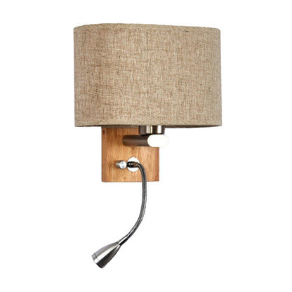 Modern Wall Lamp with Oval Fabric Shade and Reading Spotlight