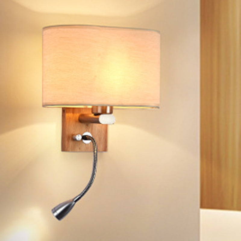 Modern Wall Lamp with Oval Fabric Shade and Reading Spotlight