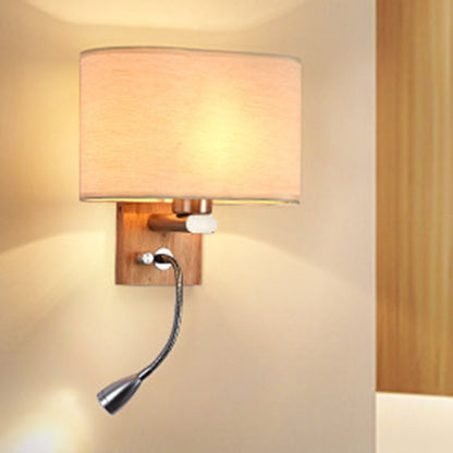 Modern Wall Lamp with Oval Fabric Shade and Reading Spotlight