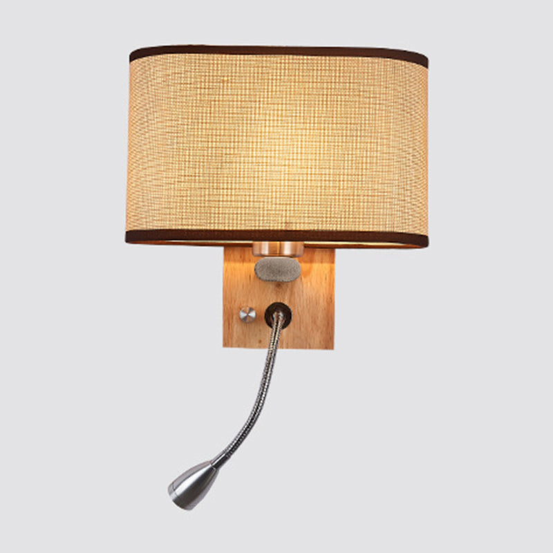 Modern Wall Lamp with Oval Fabric Shade and Reading Spotlight