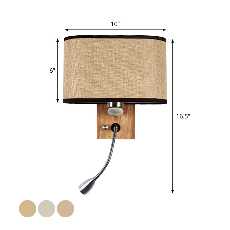 Modern Wall Lamp with Oval Fabric Shade and Reading Spotlight