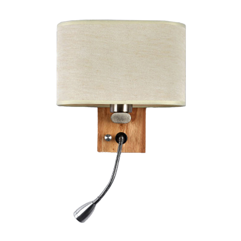 Modern Wall Lamp with Oval Fabric Shade and Reading Spotlight