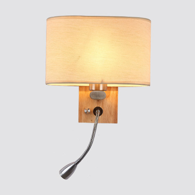 Modern Wall Lamp with Oval Fabric Shade and Reading Spotlight