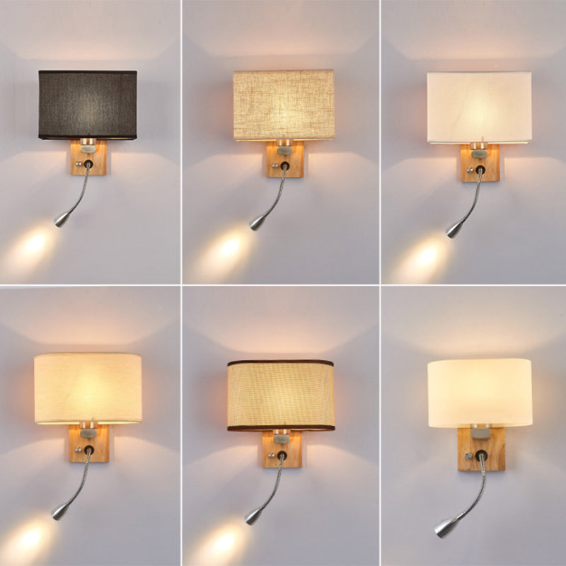 Modern Wall Lamp with Oval Fabric Shade and Reading Spotlight