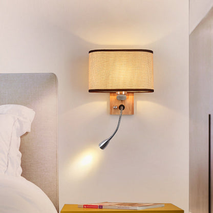 Modern Wall Lamp with Oval Fabric Shade and Reading Spotlight