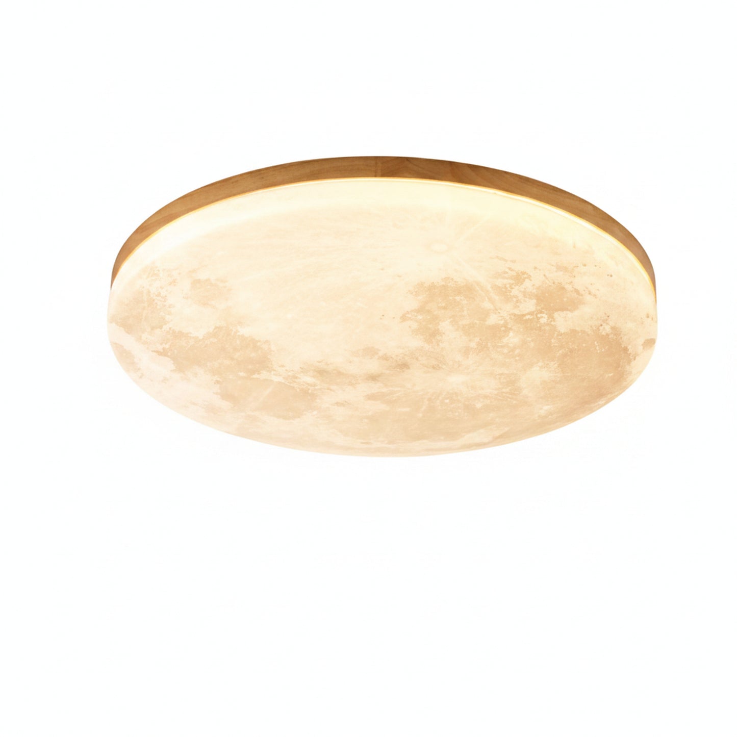 Moon Ceiling Light Scandinavian with Lunar Surface Design and Wood Frame