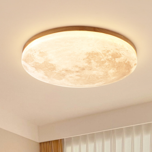Moon Ceiling Light Scandinavian with Lunar Surface Design and Wood Frame