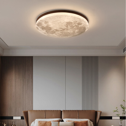 Moon Ceiling Light Scandinavian with Lunar Surface Design and Wood Frame