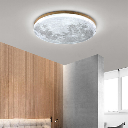 Moon Ceiling Light Scandinavian with Lunar Surface Design and Wood Frame