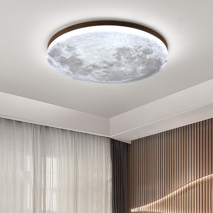 Moon Ceiling Light Scandinavian with Lunar Surface Design and Wood Frame
